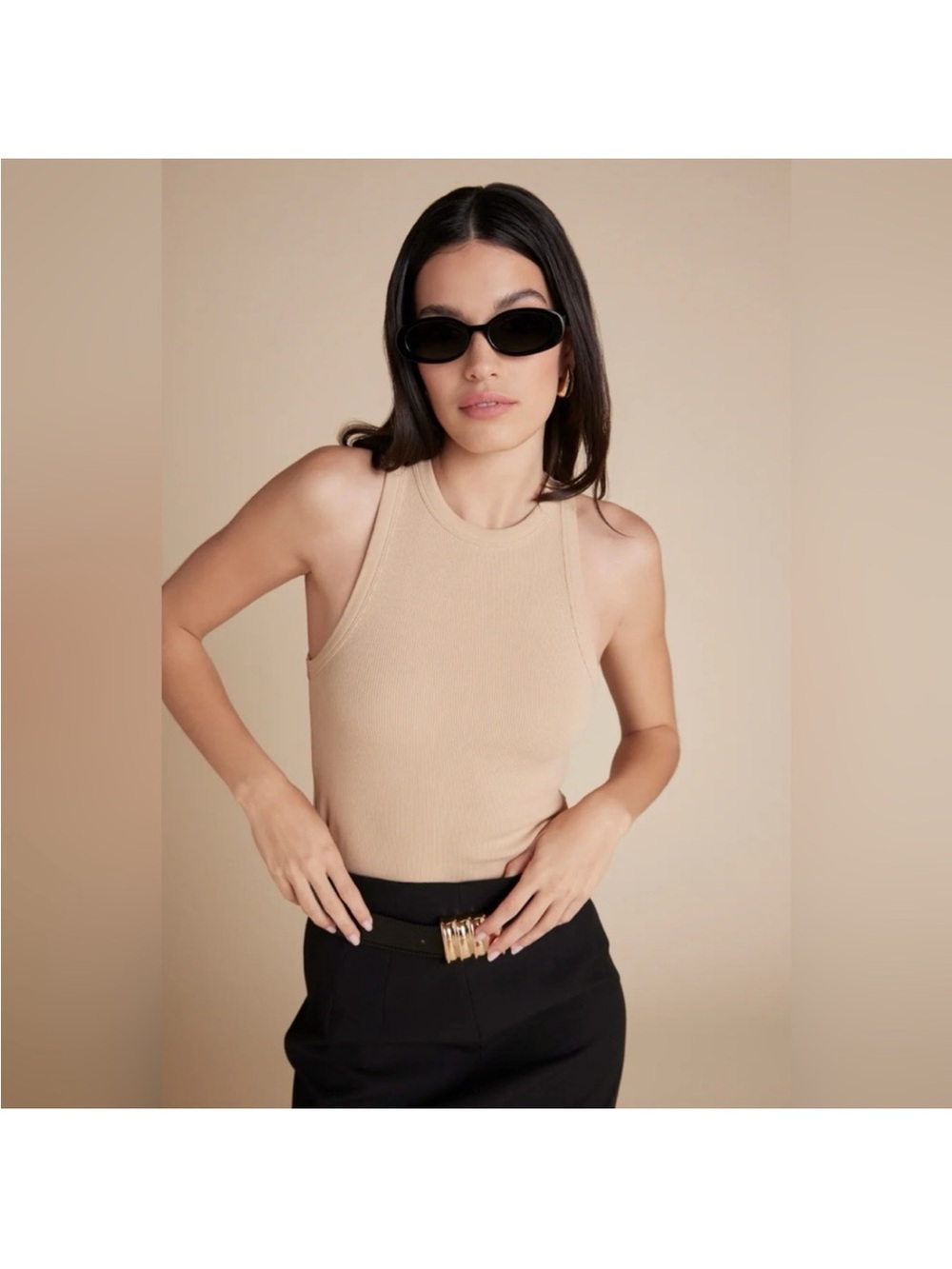 Sold Out NYC The Not So Basic Tank in Sand, size S